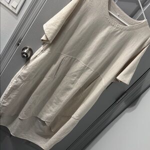 Beige Asymmetrical Short Sleeve Linen Cotton Dress